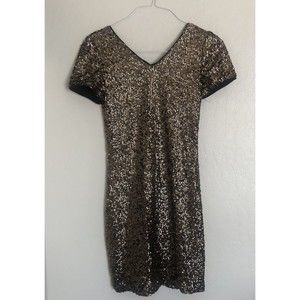 She + Sky  Gold Metallic shimmer sequin cocktail party dress Size Small